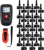 Complete TPMS service kit featuring the Bartec Tech600Pro tool, OBD module, and a full set of programmable tire pressure sensors