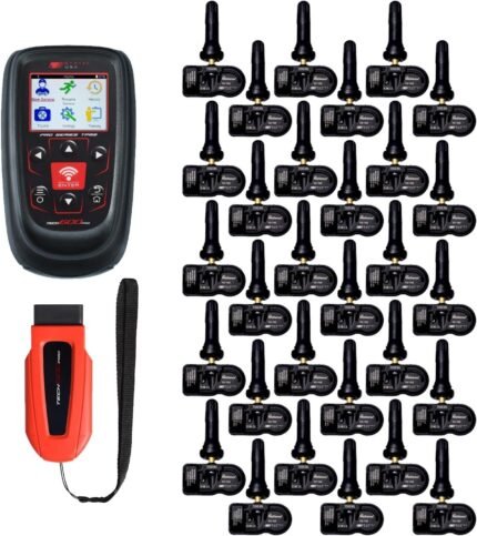 Complete TPMS service kit featuring the Bartec Tech600Pro tool, OBD module, and a full set of programmable tire pressure sensors