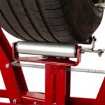 Close-up of the Branick 5045 tire spreader’s heavy-duty roller assembly, designed to support and rotate tires smoothly during inspection and repair