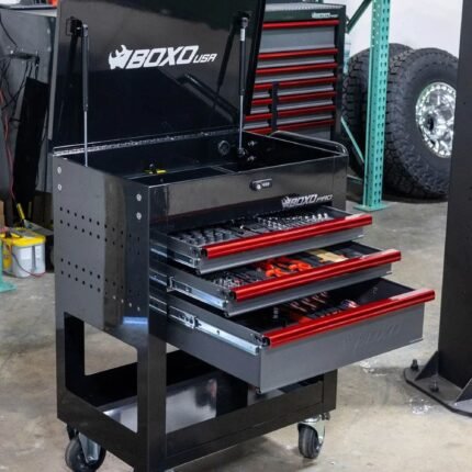 Boxo Pro Series flip top service cart tool box loaded with metric and SAE tools - Wrenchers