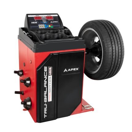 APEX AB28 digital wheel balancer delivering commercial accuracy for passenger and light truck wheels
