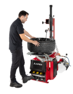 APEX AT26 swing arm tire changer for passenger and light truck wheels in a small shop setting