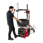 APEX AT26A swing arm tire changer paired with AB28 digital wheel balancer
