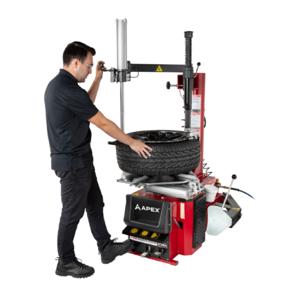 APEX AT26A swing arm tire changer paired with AB28 digital wheel balancer