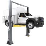 BendPak 20AP-192 heavy-duty 2-post lift front view lifting utility truck, 20,000 lb capacity, SKU 5175615.