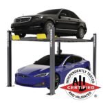 BendPak HD-7P 5175510 narrow-width high-rise four-post lift with 7,000 lb capacity and ALI Certified safety.