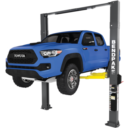 The BendPak 10AP two-post lift (SKU 5175304) delivers 10,000 lbs of lifting power for trucks and passenger vehicles. Clearfloor design, symmetric arms, and shop-ready durability make it perfect for professional service bays