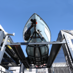 High-rise HD-7500PBX dry-docking lift with maintenance-free hydraulic system and multiple locking height positions for safety.