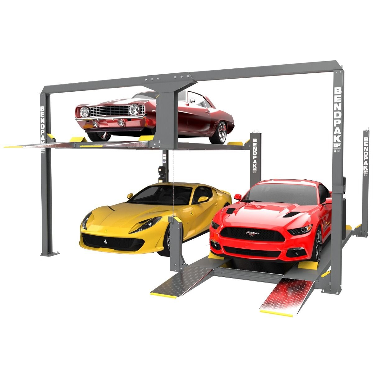 PL-12000DP Create instant parking space with the BendPak PL-12000DP four-post parking lift (SKU 5175547). This 12,000-lb tandem lift lets you store multiple vehicles vertically, making it ideal for garages, showrooms, and tight residential spaces.