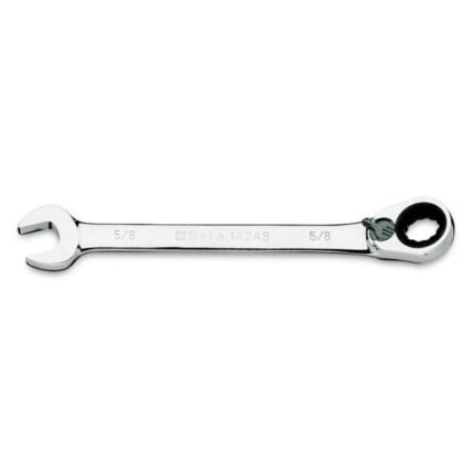 Beta Tools 142AS8 5/8-inch reversing ratchet combination wrench, featuring a chrome finish with open-end and ratcheting box-end design for fast, precise tightening. Get it at Wrenchers.com