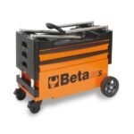 Beta Tools C27S-O folding tool trolley in closed position, showcasing its compact, portable design with sturdy wheels and a durable orange-and-black finish. Get it at Wrenchers.com