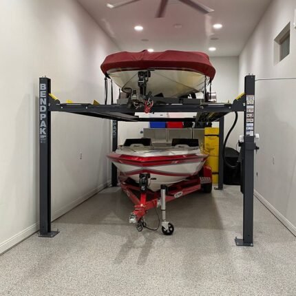 Four-post boat storage lift by BendPak maximizes marina and shop space. SKU 5175315.