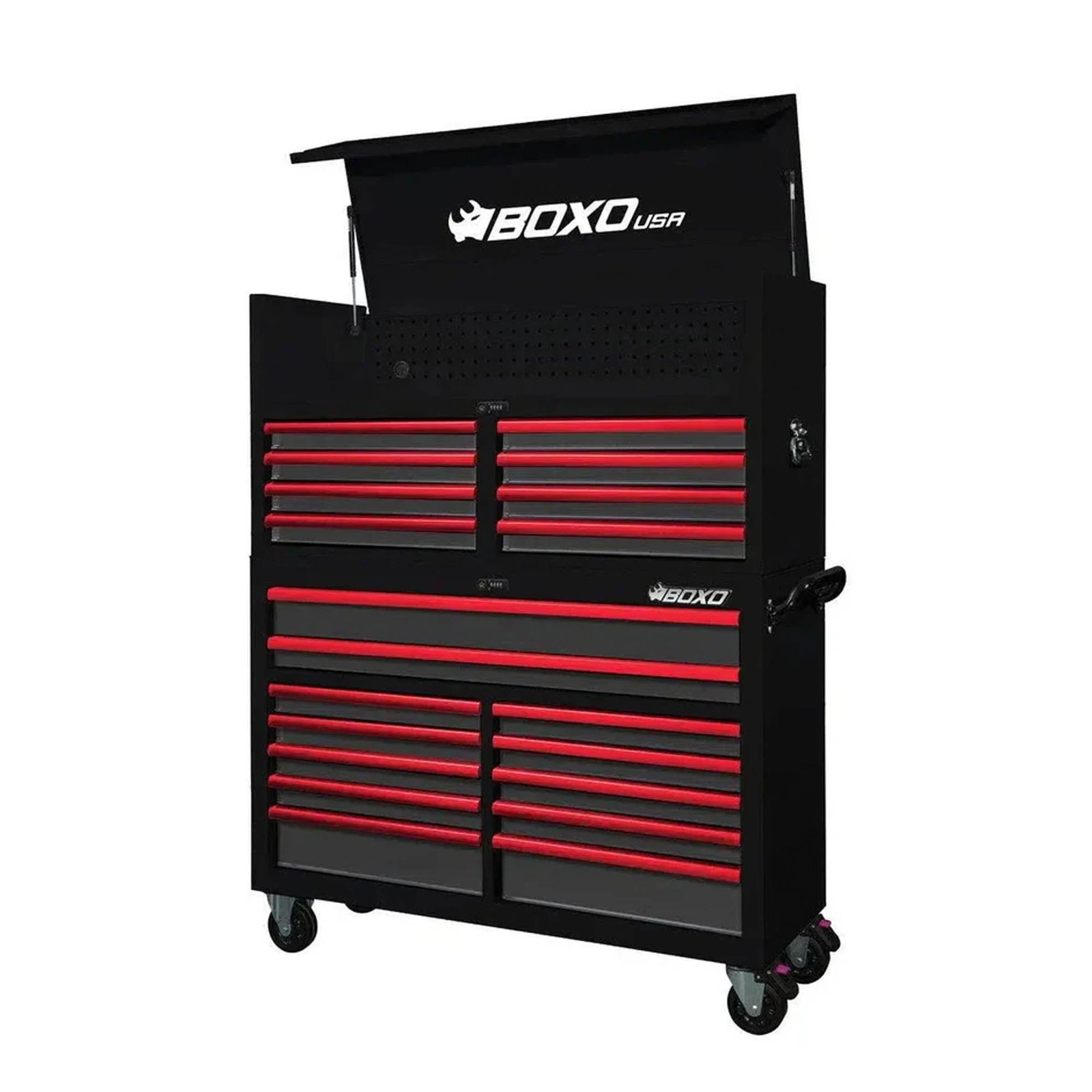 53" Pro Series Toolbox,Top and Bottom Empty Pro Series top and bottom tool box combo with 20 soft-close drawers