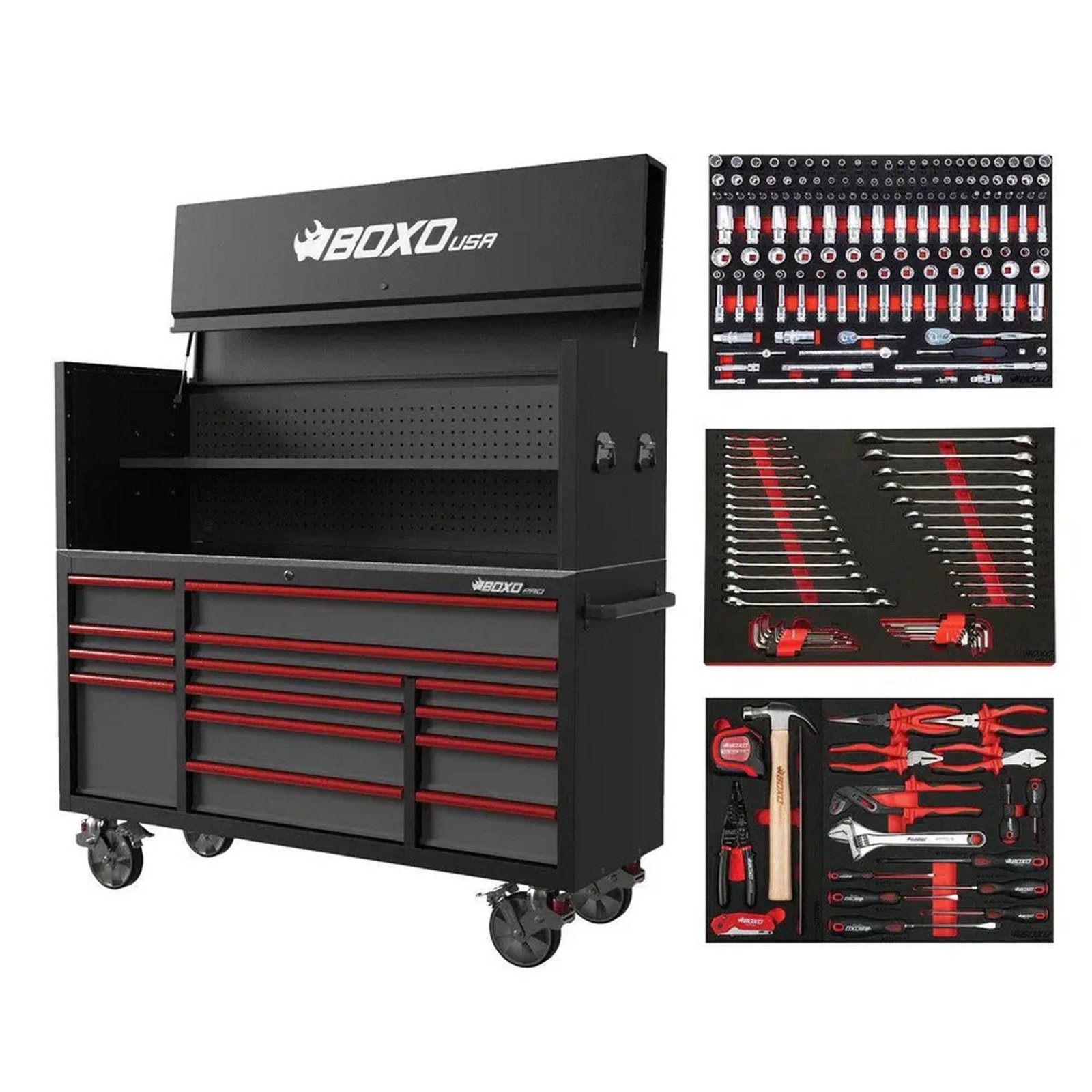 72" Pro Series Toolbox,Top and Bottom with Master Tool Set 72-inch Pro Series rolling tool box with garage top and 14 drawers