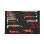 Two-tone EVA foam inserts with laser-etched labels for quick tool identification.