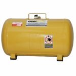 Rear view of the Cheetah CH-10AL Bead Seater, featuring a durable 10-gallon aluminum tank with clear safety and service labels. Get it at Wrenchers.com.