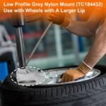 TC184432 low-profile grey nylon mount head in use on a tire changer for wheels with a larger rim lip