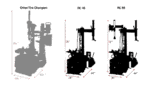 Outline diagram of the Coats RC-45A tire changer showing overall height, width, and depth dimensions with red measurement arrows