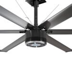Detailed view of the Cool Boss CB-24 HVLS fan hub assembly with heavy-duty motor housing and five precision-balanced blades for smooth operation
