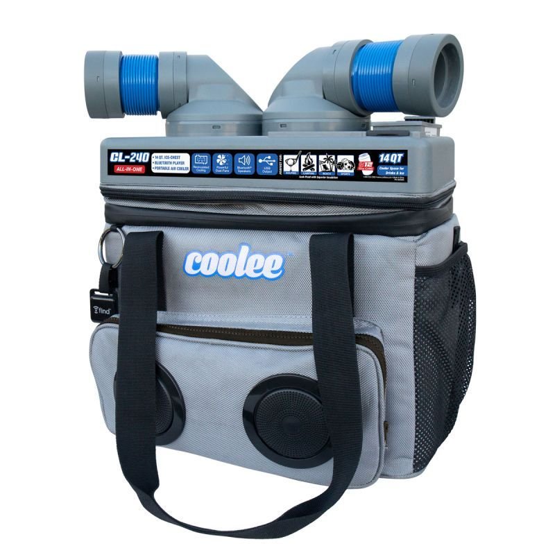 Coolee™ CL 240 Gray/Blue Coolee Portable Air Cooler, Ice-Chest and Bluetooth Player, 3-IN-1 with Accessories