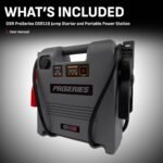 DSR ProSeries DSR119 jump starter product overview image, labeled “What’s Included,” showcasing the compact design and heavy-duty power cables. Get it at Wrenchers.com