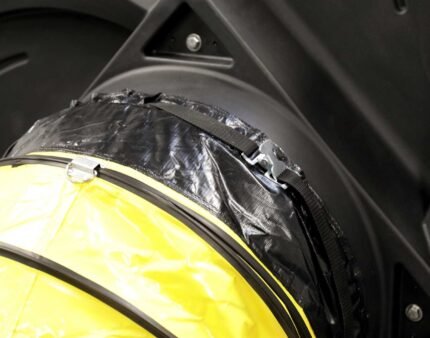 Close-up of the Cool Boss Ducting Kit (5150236) secured to the CB-series cooler outlet with a locking strap and heavy-duty clamp for a tight airflow seal