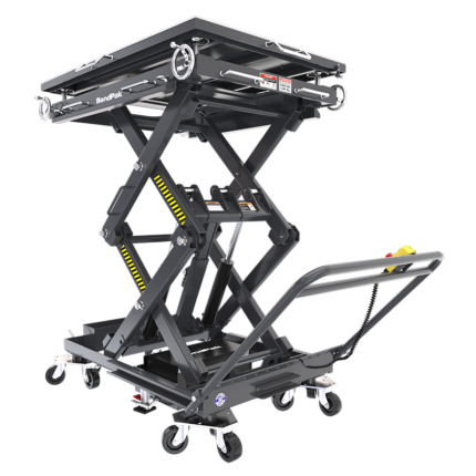 The BendPak EVS3000 mobile scissor lift table (SKU 5175611) delivers 3,000 lbs of lifting power for EV batteries, powertrains, and heavy components. Features rolling casters, precision lift control, and a large work platform for professional shops