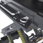 Integrated utility trays and tie-down points on the BendPak EVS3000 mobile scissor lift table (SKU 5175611) help organize tools and secure loads while servicing EV batteries and drivetrains