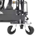 Heavy duty caster system on the BendPak EVS4500 mobile scissor lift with integrated leveling screws for mobility and secure positioning.
