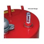 Detailed view of the FC-25GC fuel caddy’s calibrated fill level gauge for quick visual monitoring of tank capacity