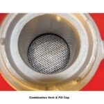 Close-up of the FC-25GC combination vent and fill cap with built-in fire-screened mesh for added safety when handling flammable fuels