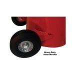 Detail view of the FC-25GC fuel caddy’s heavy-duty 8-inch steel wheels, built for smooth mobility and long-lasting durability in shop environments