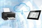 Cloud-connected wheel alignment reporting feature showing alignment results being wirelessly sent from a tablet to a printer