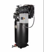 Side angle of Industrial Gold R103V83 air compressor, highlighting the durable twin-cylinder pump and heavy-duty vertical tank. Get it at Wrenchers.com