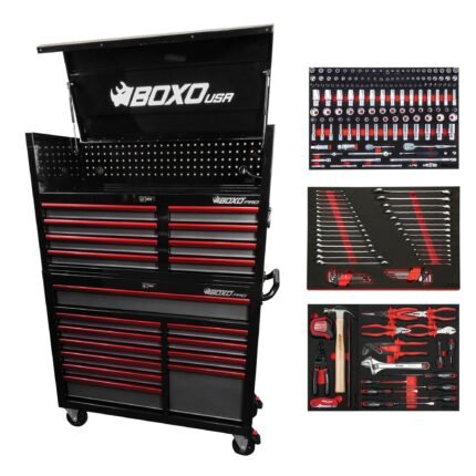 BoxoUSA 45-inch Pro Series loaded tool box combo with top and bottom cabinets