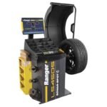 Ranger LS45DS Sonar-Spot wheel balancer with storage trays and direct-axis drive system.