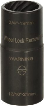 LT-4300 Twist Socket Lug Nut Removal Tool, dual-sized 3/4"-19mm and 13/16"-21mm socket for removing damaged or stuck lug nuts. Get it at wrenchers.com