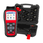 Autel MaxiTPMS TS508 diagnostic tool kit with handheld TPMS scanner and multiple MX-Sensors organized in a durable carrying case – Get it at Wrenchers.com today
