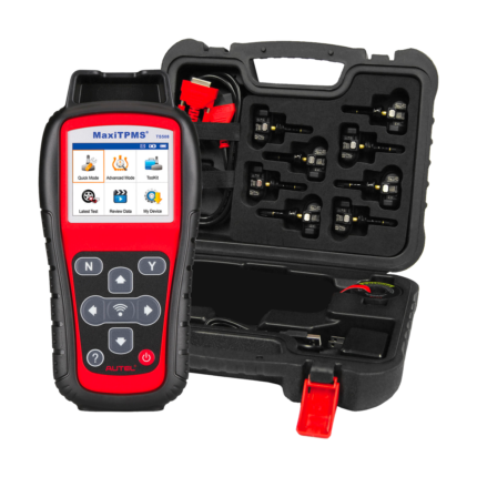 Autel MaxiTPMS TS508 diagnostic tool kit with handheld TPMS scanner and multiple MX-Sensors organized in a durable carrying case – Get it at Wrenchers.com today