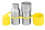 MaxJax flush-face hydraulic quick-connect fittings with yellow dust caps for clean, leak-free hose connections