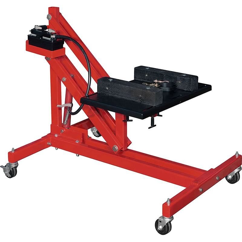 72674 Norco 72674 power train lift model 6010214 with hydraulic foot pump, adjustable saddle, and swivel casters for engine removal.