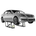 QuickJack 6000TL portable car lift shown lifting a passenger sedan for maintenance and repairs in a home or professional garage.