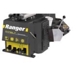 Foot-pedal control panel on the R76LT tire changer featuring durable, clearly labeled pedals for turntable, clamping, and bead-breaking functions