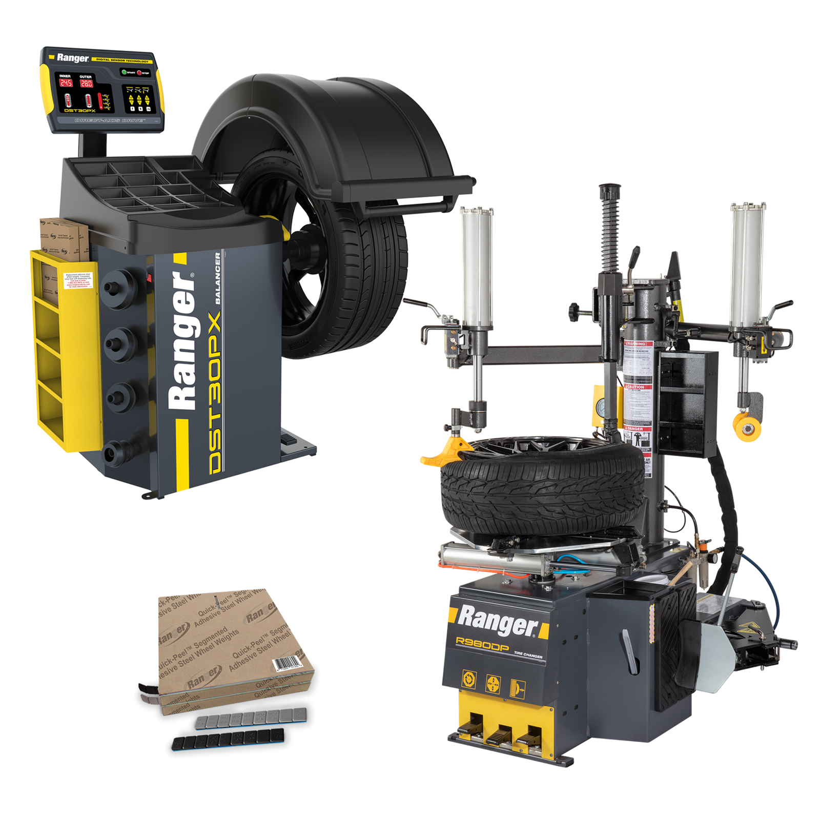 R980DP - DST30PX - Weights R76ATR-220V tire changer and DST30PX-110-220V wheel balancer package for automotive shops