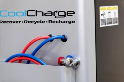 Ranger CoolCharge AC recovery machine hose connections and quick couplers shown on model 5150025 detail view.