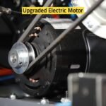 Detailed view of the R745 tire changer’s upgraded electric motor, engineered to deliver stronger torque and smoother operation under load