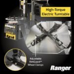 The Ranger R76ATR’s high-torque electric turntable provides smooth, consistent rotation with adjustable RimGuard™ clamps engineered for alloy-safe performance