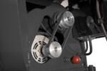 Detailed view showing the drive system and integrated tooling tray on the RL-8500 brake lathe for streamlined workflow