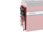 Coats balancer with a shadow board storing cones, spacers, and mounting accessories on the machine side